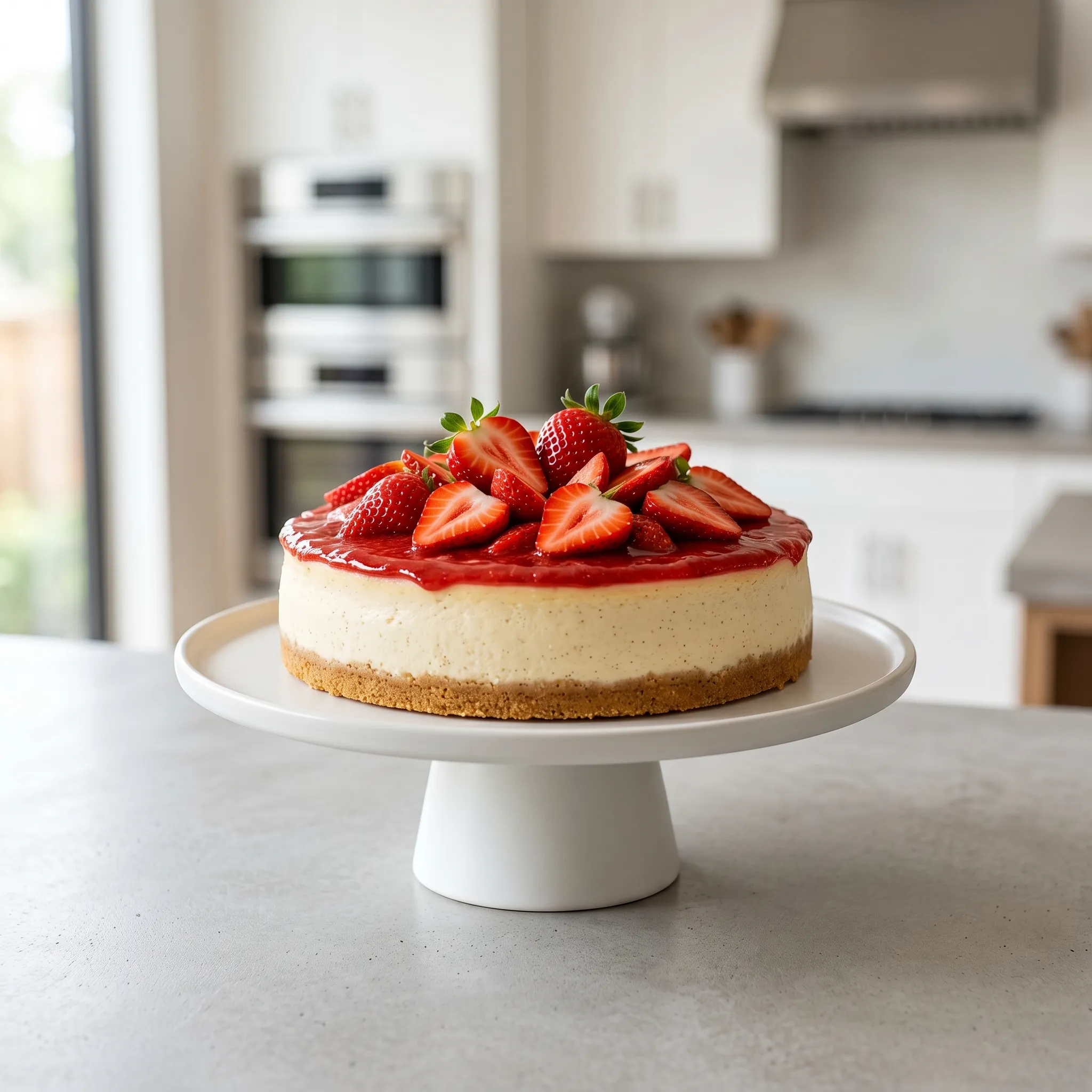 A clear glass bowl showing the gentle incorporation of fluffy white whipped cream into a creamy pink strawberry cheesecake mixture.